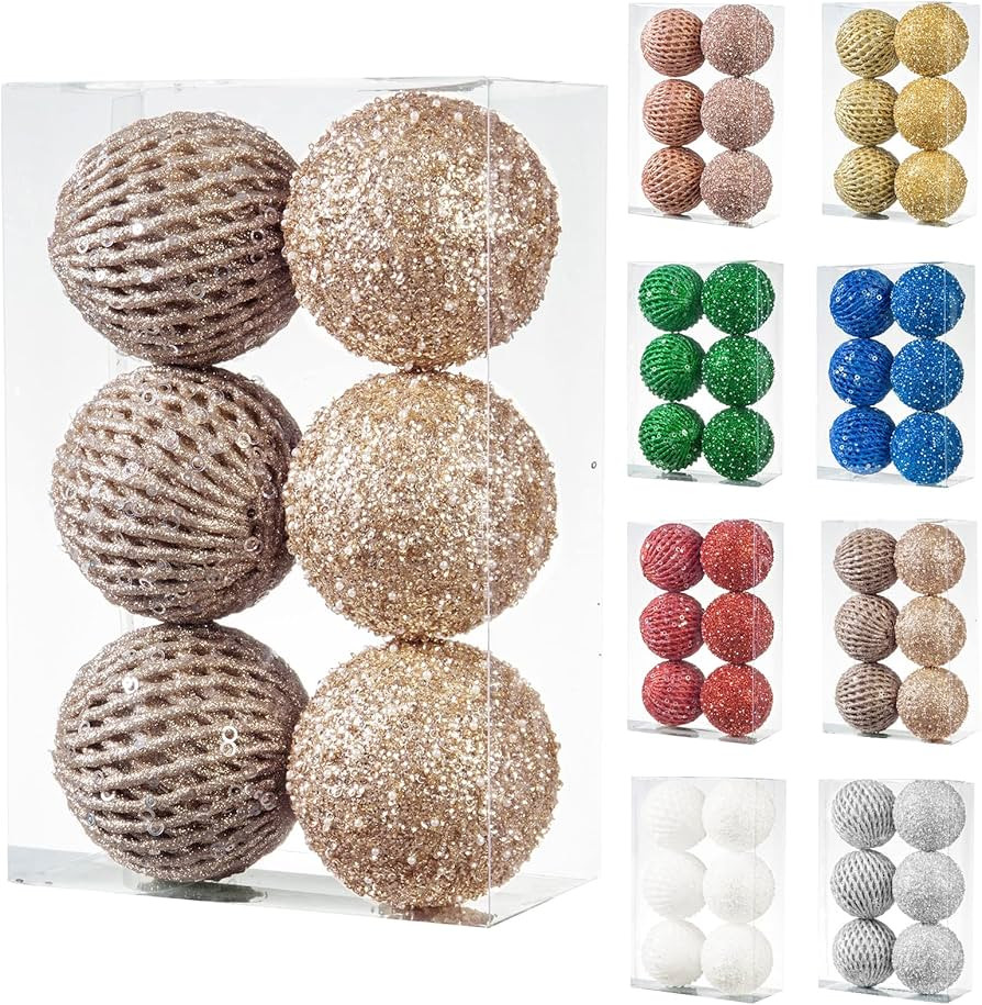 6pcs 3.94" Christmas Ball Ornaments Glitter Sequin Foam Ball Shatterproof Christmas Tree Decorati... | Amazon (US)