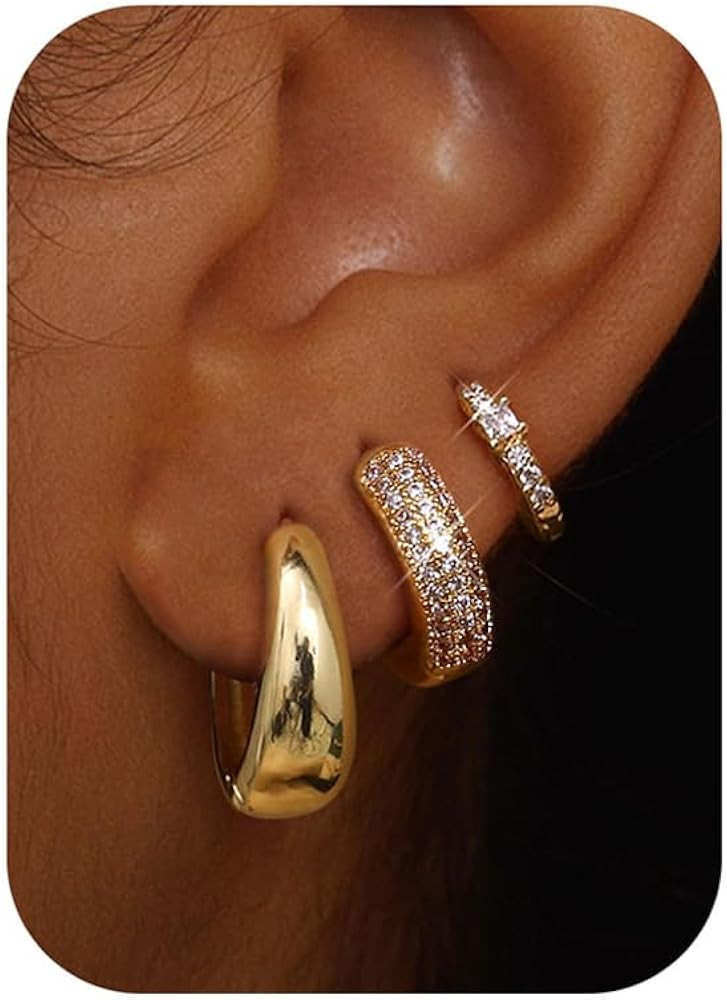 LOLIAS Small 14K Gold Plated Chunky Hoop Earrings for Women Hypoallergenic Silver Earrings Set fo... | Amazon (US)