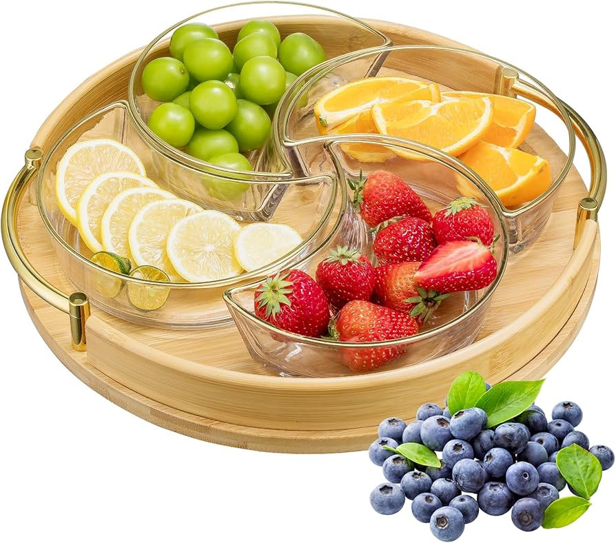 360 Rotating Serving Tray, 13.7" Bamboo Rotatable Serving Platters and Trays Lazy Susan Chip & Di... | Amazon (US)