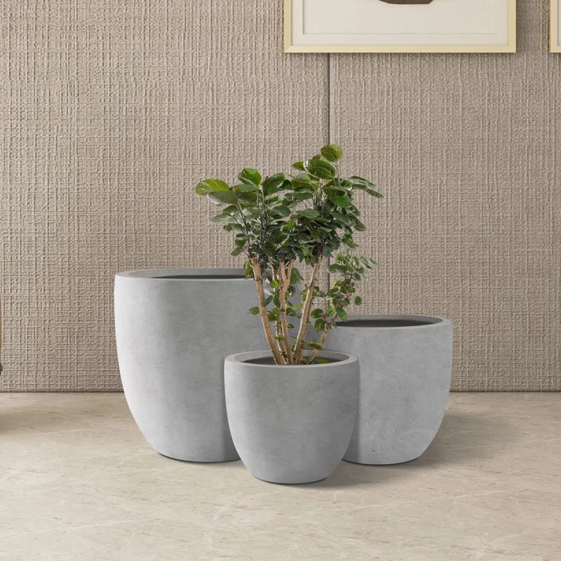 Kante 3 Piece 18", 14", and 10"W Round Planters, Outdoor Indoor Modern Planter Pots, Lightweight,... | Wayfair North America