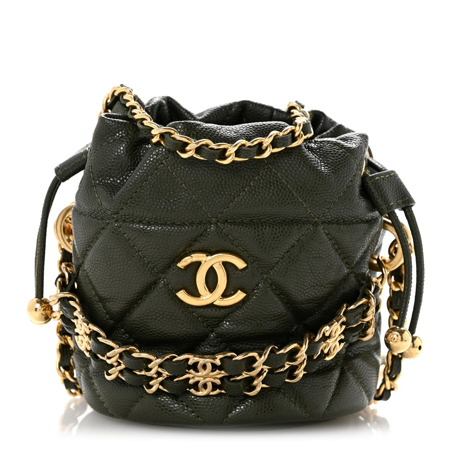 Chanel Caviar Quilted Coco First Bucket Clutch With Chain Khaki 1925322 | FASHIONPHILE (US)
