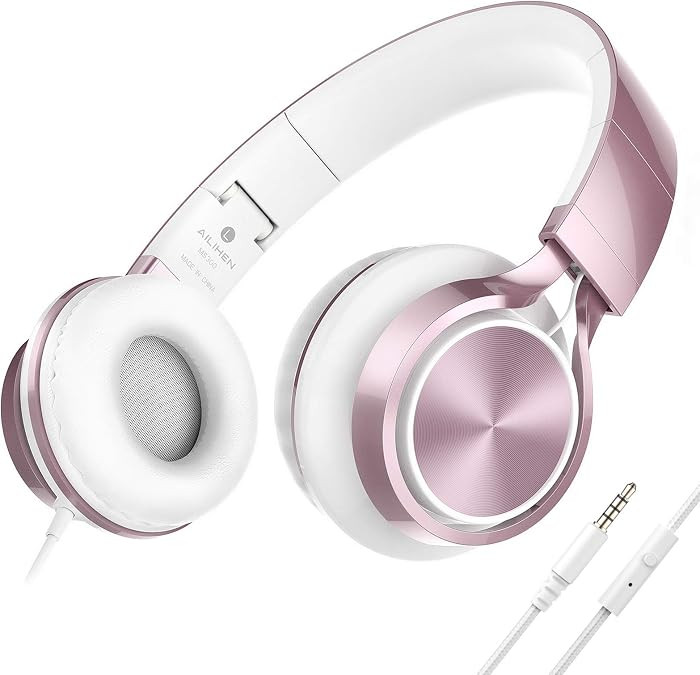 AILIHEN Kids Headphones for School with Mic Wired, 3.5mm Jack, Rose Gold | Amazon (US)