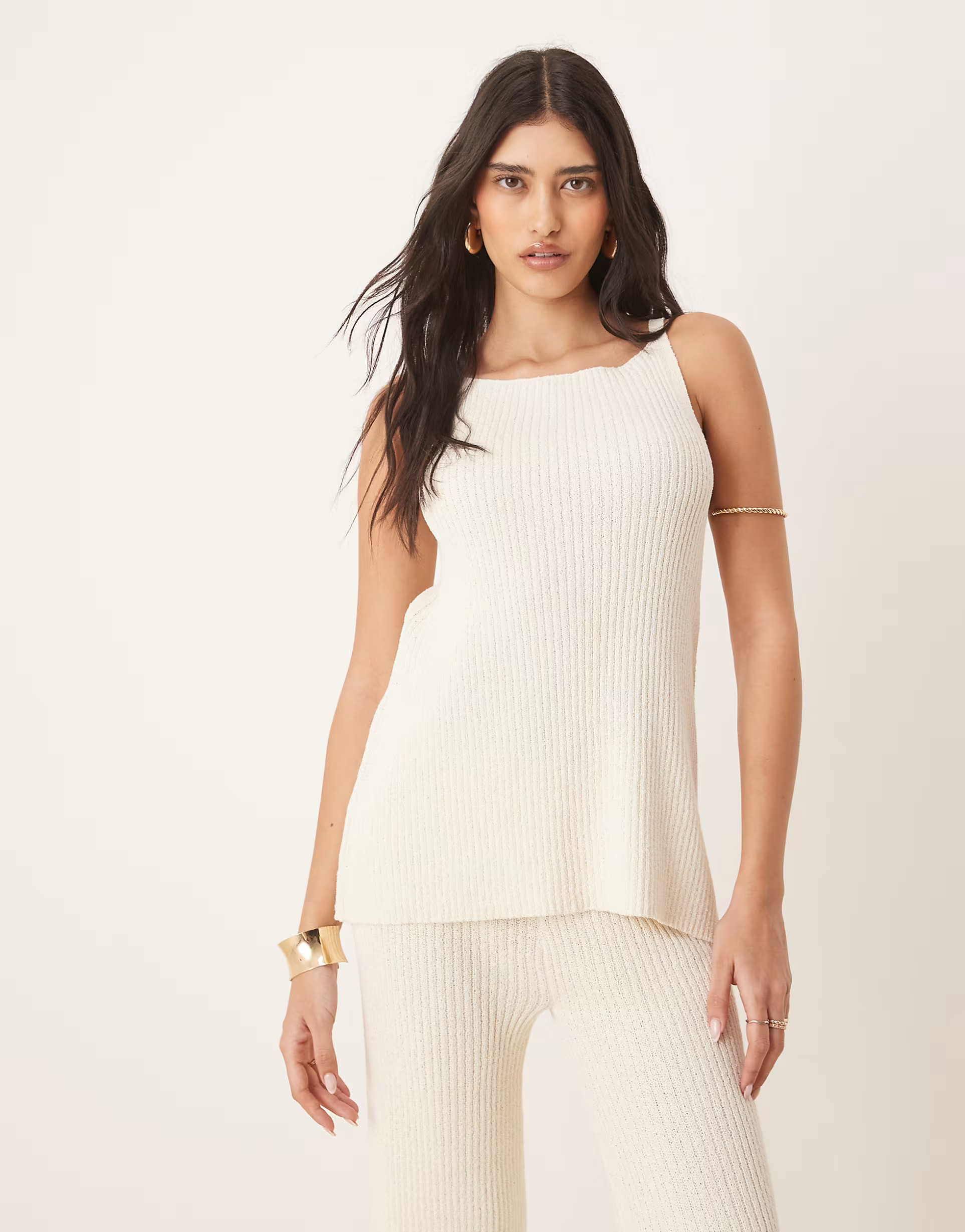 ASOS DESIGN knitted longline top co-ord in slub yarn in cream | ASOS (Global)