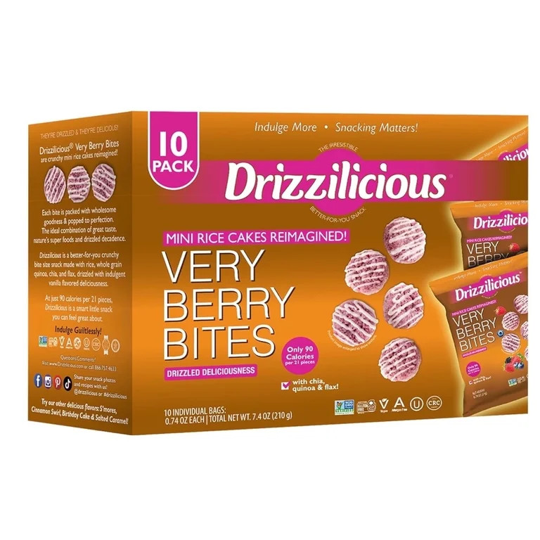 Drizzilicious Mini Rice Cakes, Very Berry Flavored Rice Cake Gluten Free Snacks, Rice Crisps 10-P... | Walmart (US)
