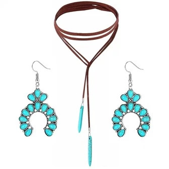 1pair Bohemian Turquoise Geometric Drop Earrings & 1pc Necklace For Women For Daily Decoration | SHEIN
