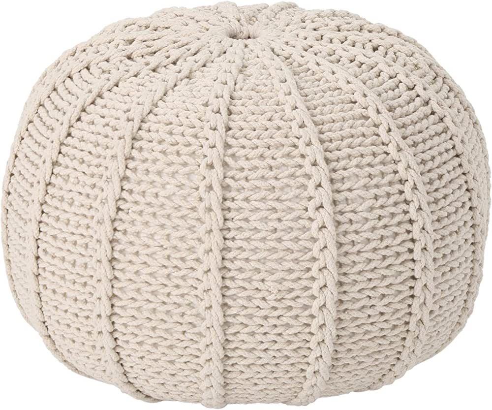Christopher Knight Home Agatha Knitted Cotton Pouf, Beige Small | Amazon (US)