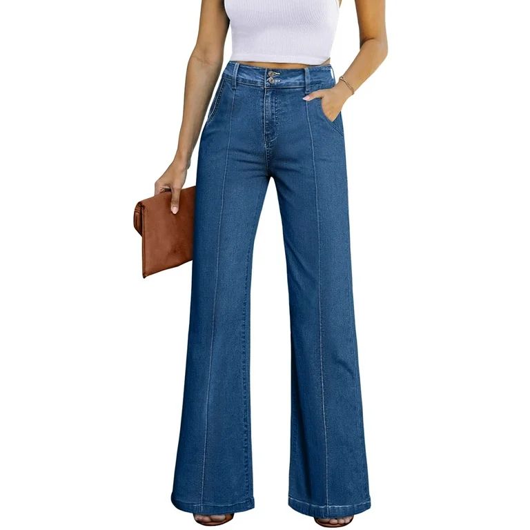 Dokotoo Womens Wide Leg Jeans Casual High Waisted Stretch Baggy Loose Denim Pants | Walmart (US)