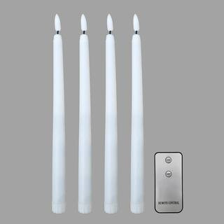 LUMABASE White Battery Operated Wick Flame Taper Candles (Set of 4) 55604 - The Home Depot | The Home Depot
