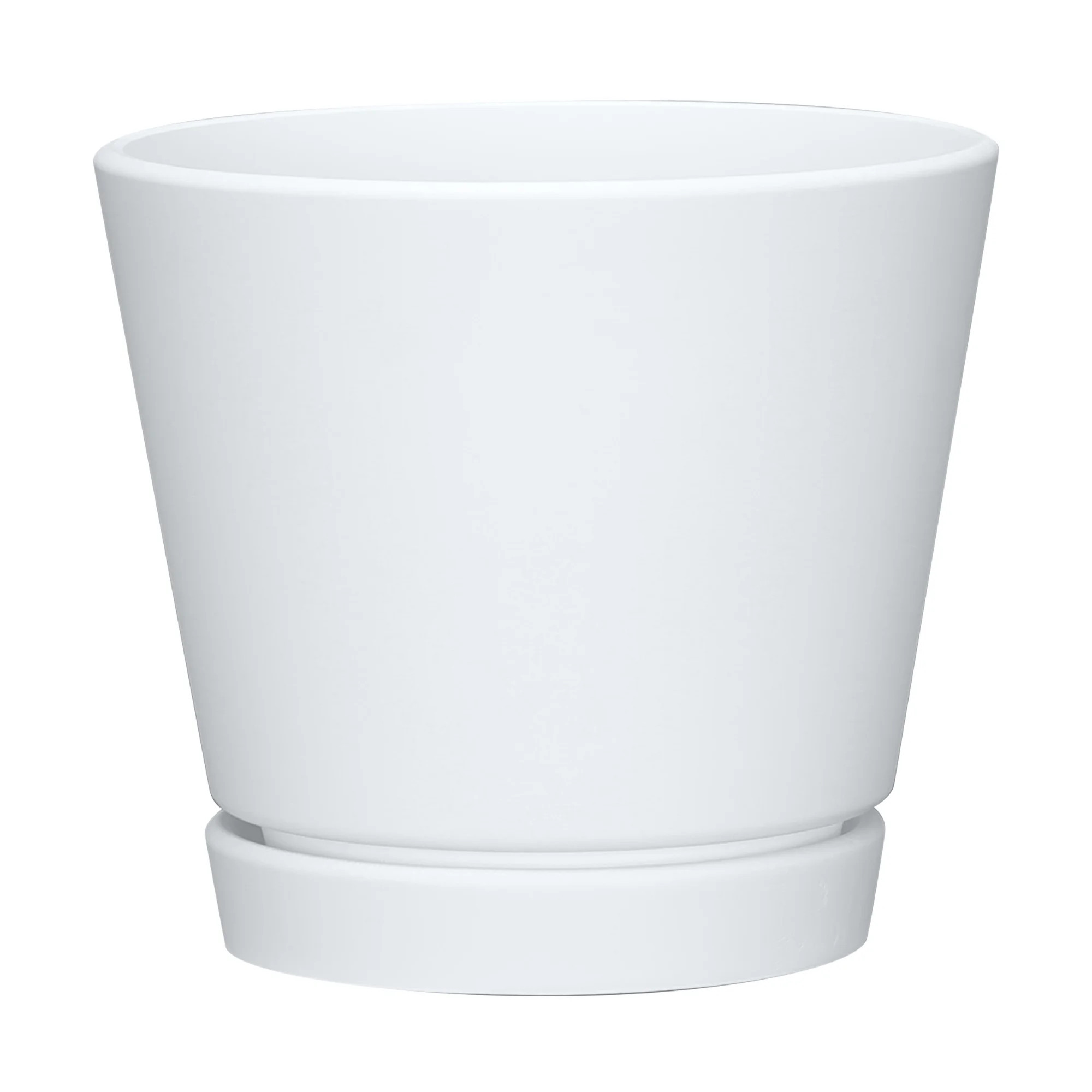 Mainstays Recycled Resin Planter with Attached Saucer, White, 8in x 8in x 7.2in | Walmart (US)
