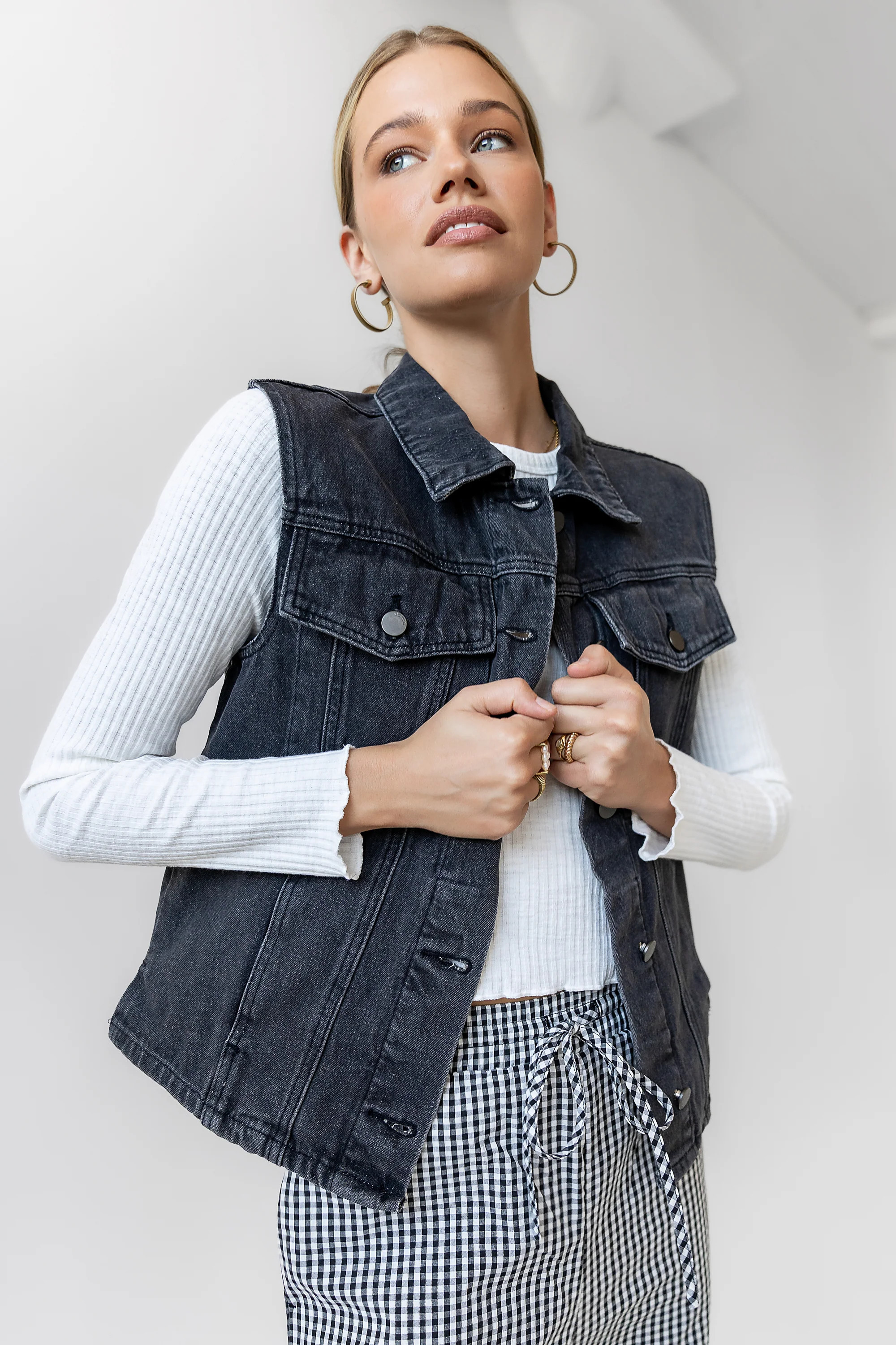 Jasmine Denim Vest in Black - M / Black | Böhme US