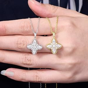 Moissanite Four-Leaf Clover Necklace for Women 925 Sterling Silver 14K Gold Vermeil Lab Created M... | Amazon (US)