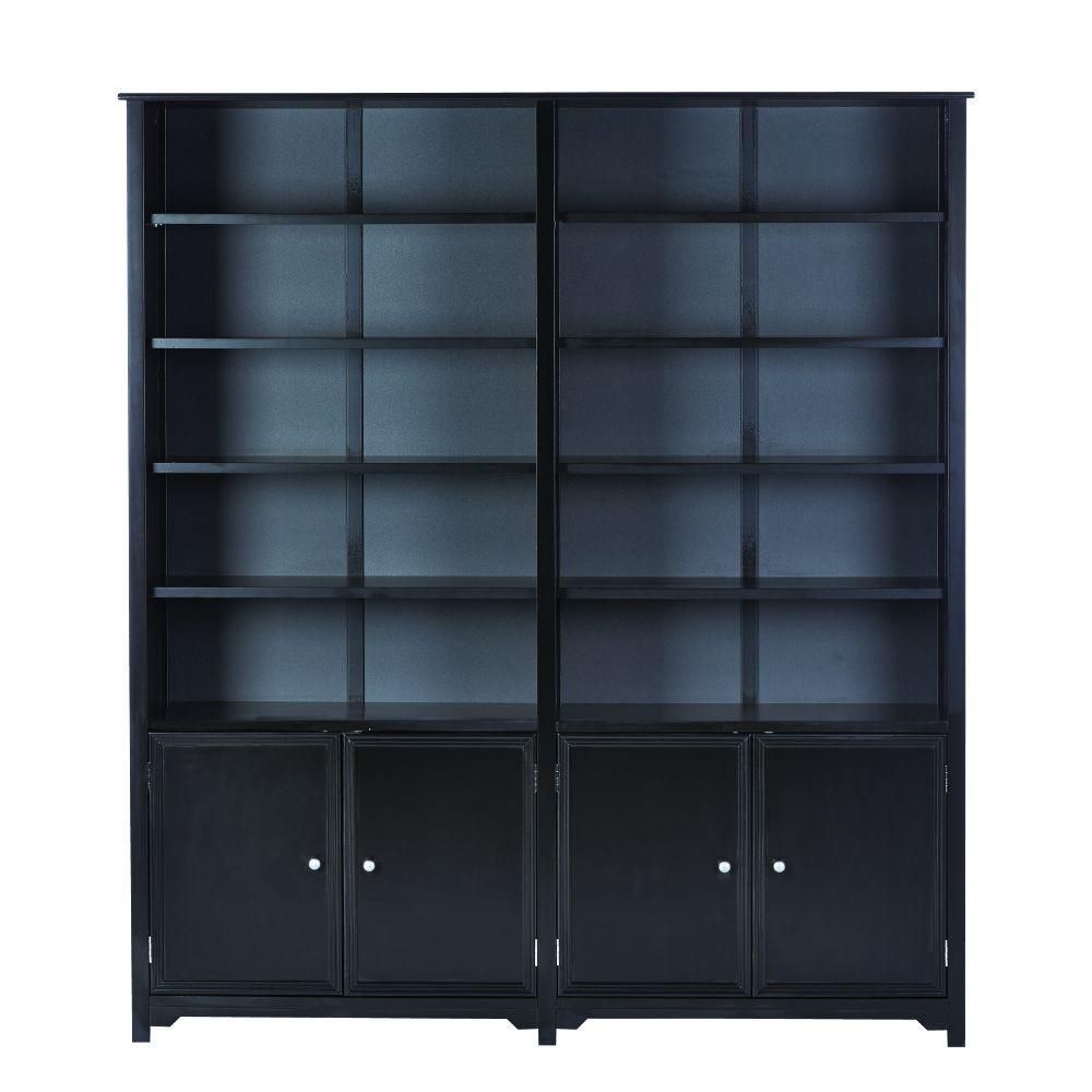 Home Decorators Collection Oxford 72 in. Black Wood 12-shelf Accent Bookcase with Doors | The Home Depot