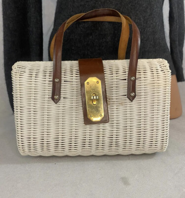 Vintage Purse Handbag Vinyl Coated White Wicker Leather 60s Hong Kong MCM Boho  | eBay | eBay US