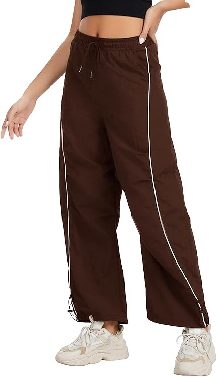 Kisswow Parachute Pants Woman Y2k Bottoms Elastic Waist Track Pants Streetwear Women Casual Cargo... | Amazon (US)