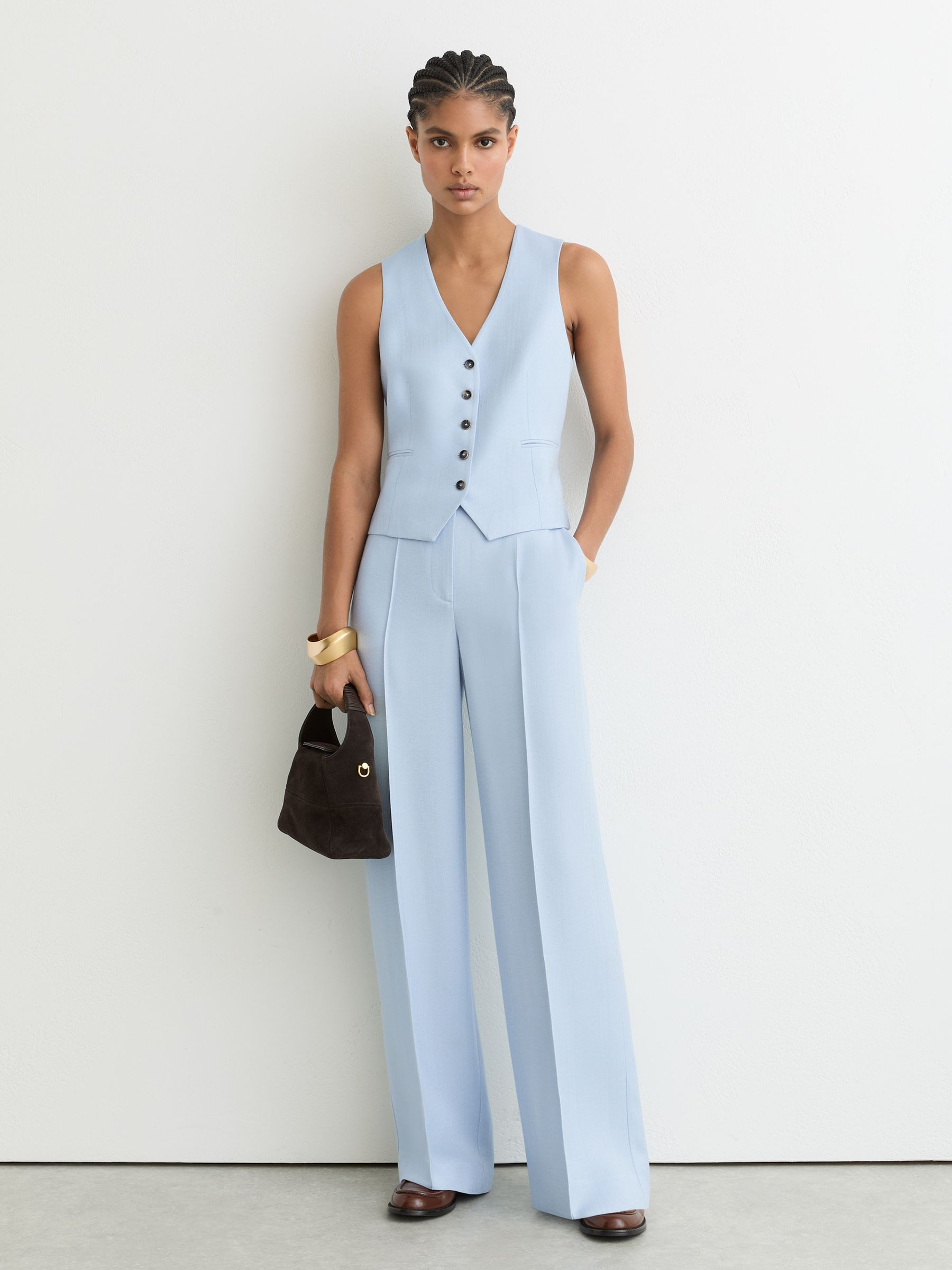 Reiss Button-Through Tailored Waistcoat in Blue - REISS | Reiss UK