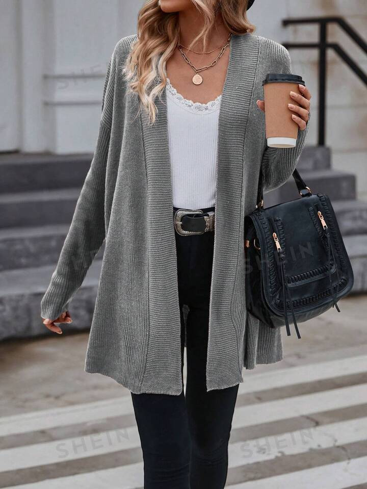 SHEIN Essnce Solid Open Front Cardigan | SHEIN