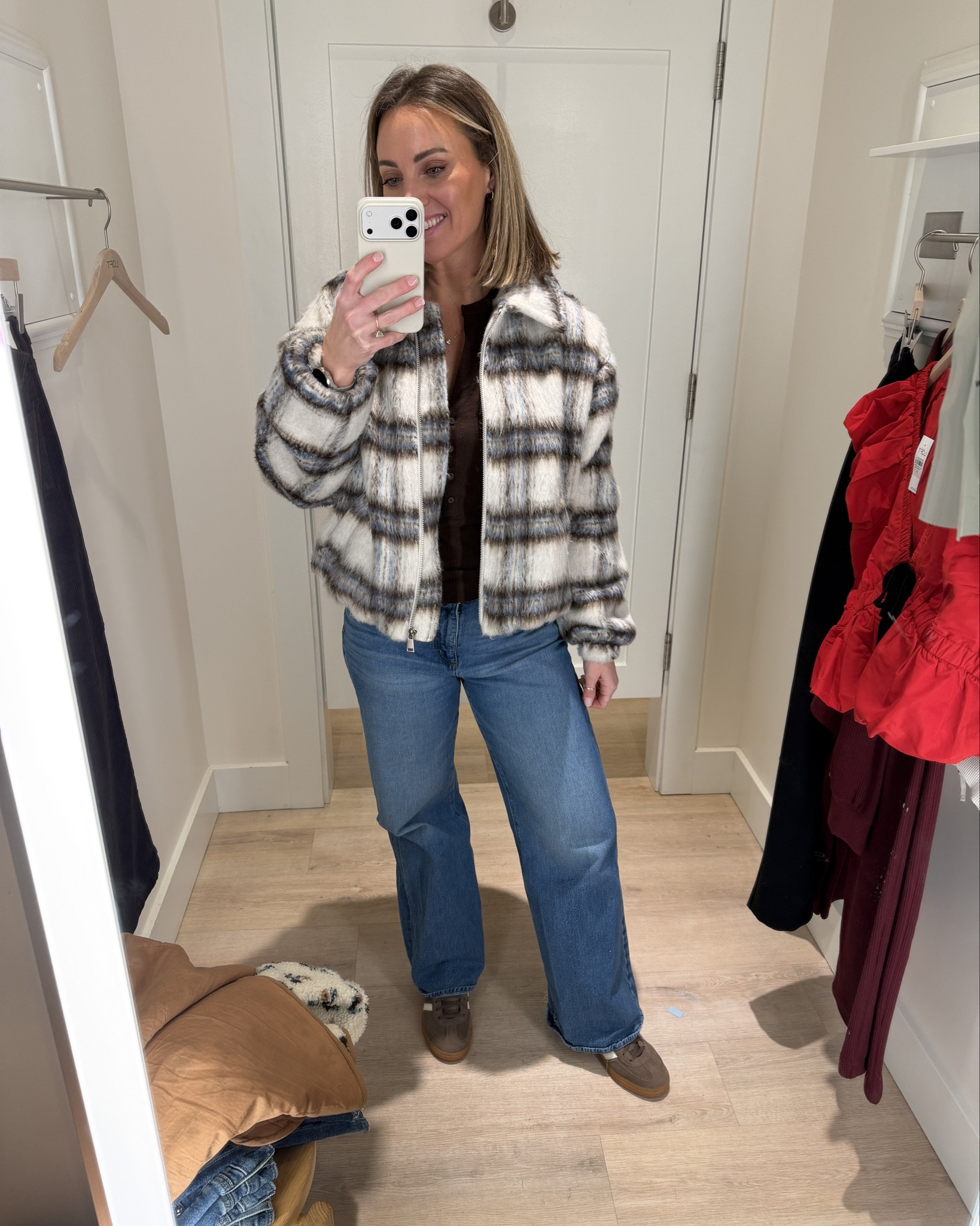 Loft sale finds!! Size down in plaid jacket. Pants are the COMFIEST, perfect for holidays  