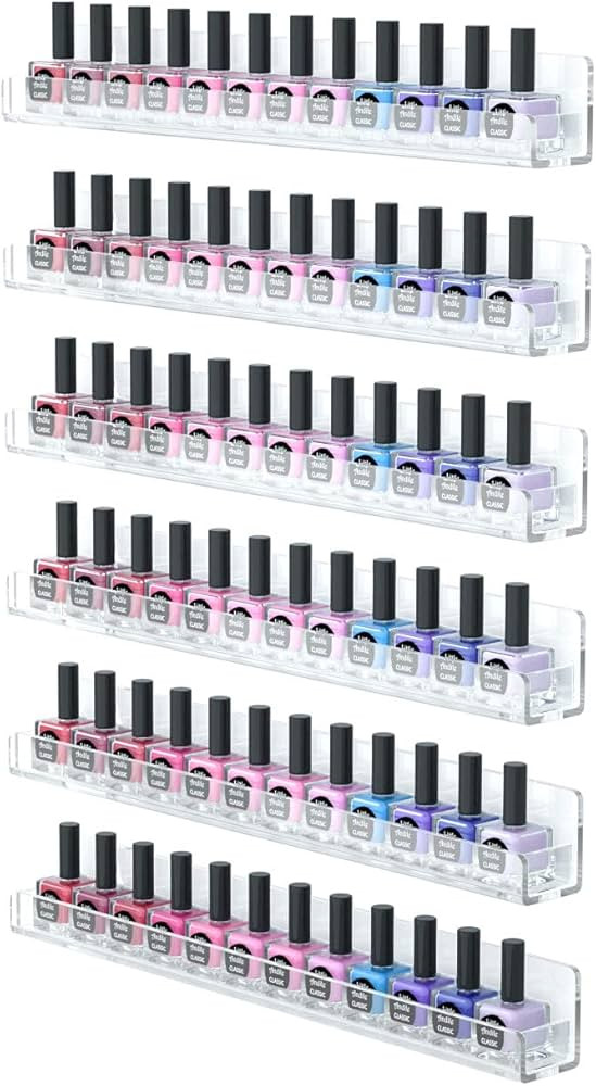 FEMELI Nail Polish Wall Rack: 6 Shelves 15 Inch Clear Acrylic Nail Polish Organizer for 66-90 Bot... | Amazon (US)