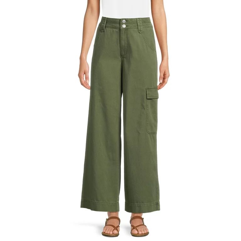 Time and Tru Women's Mid Rise Wide Leg Cargo Pants, 30" Inseam | Walmart (US)