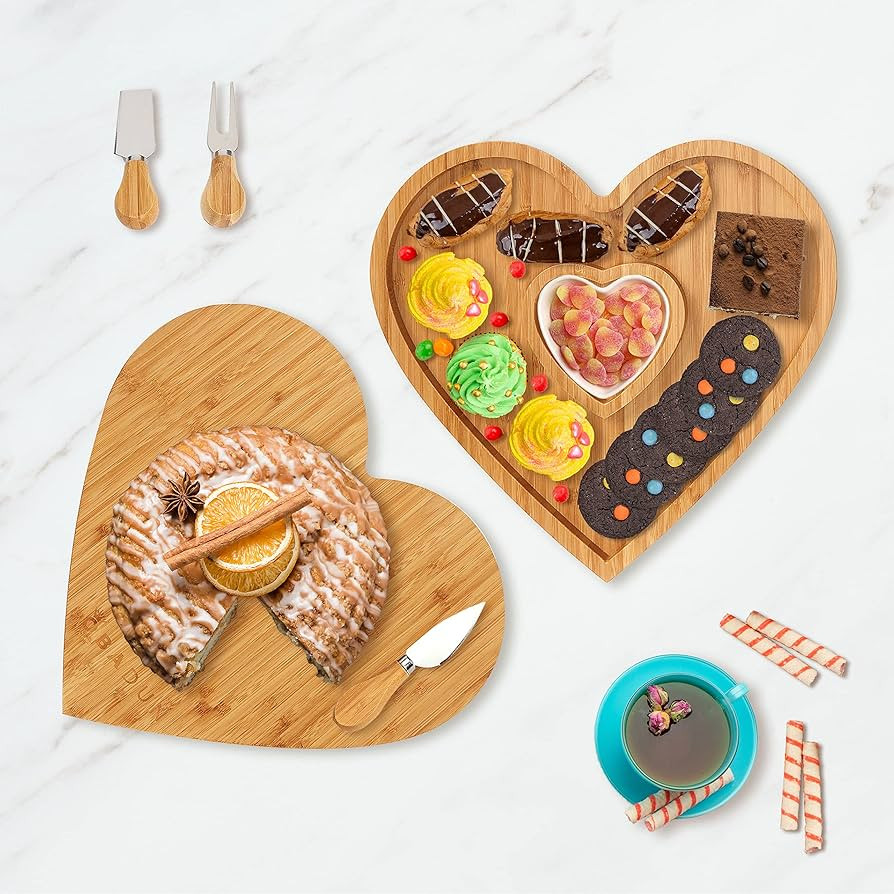 Bamboo Heart Charcuterie Board Set with knife set – Cheese Tray for Serving Cheese, Crackers, a... | Amazon (US)