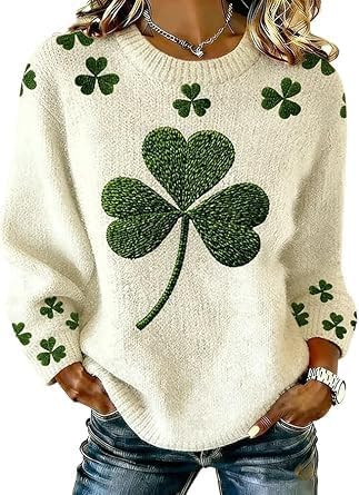Women's St. Patrick's Day Knitted Tops Casual Long Sleeve Loose Fit Printed St. Patrick's Day Gra... | Amazon (US)