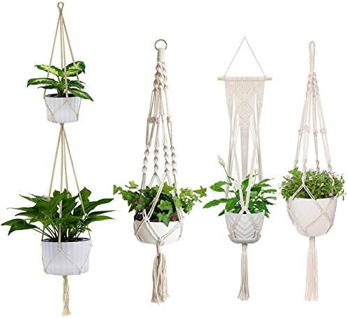 Macrame Plant Hangers, ZOUTOG Set of 4 Indoor Hanging Planter, Handmade Hanging Plant Holder - 4 Leg | Amazon (US)
