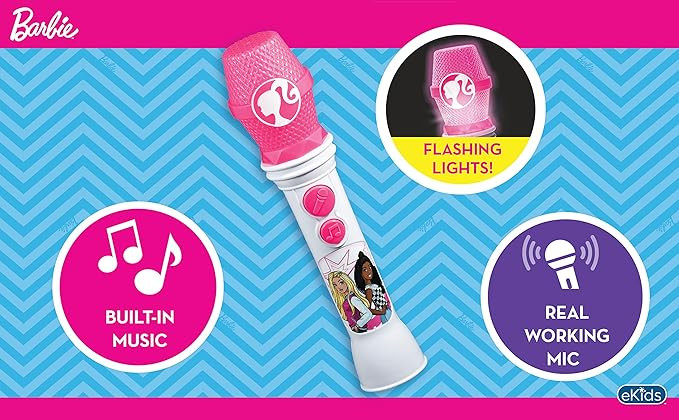 ekids Barbie Toy Microphone for Kids, Musical Toy for Girls with Built-in Songs, Kids Microphone ... | Amazon (US)