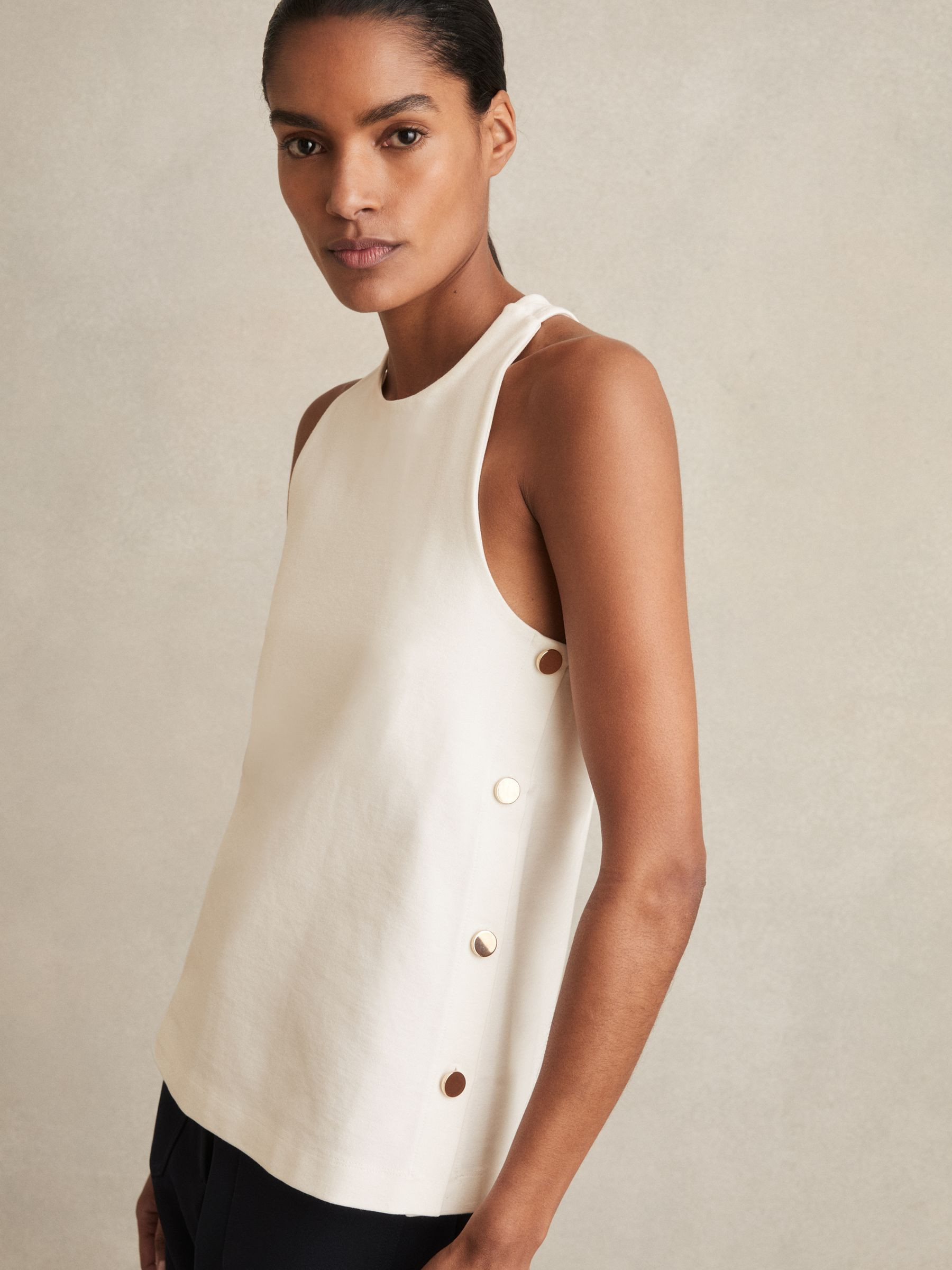 Button Side Sleeveless Top in Ivory | Reiss UK