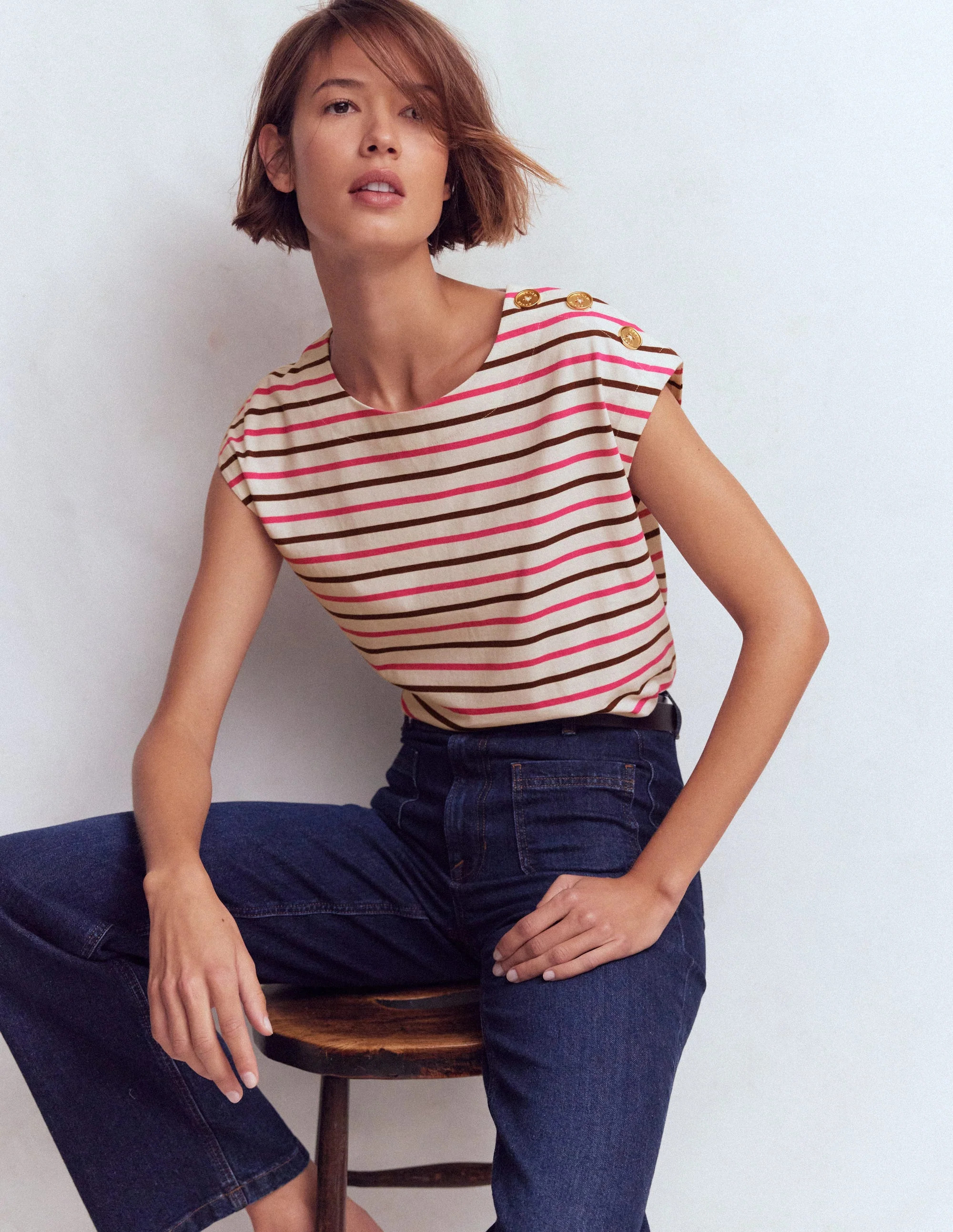 Boden Women's Button Detail T-Shirt in Pink | Size Small | Boden (US)