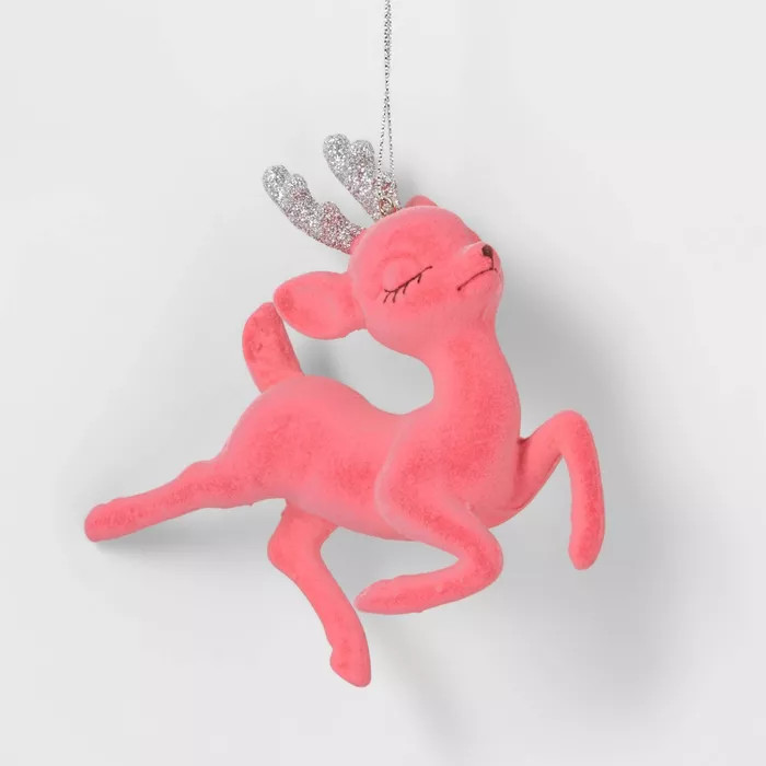 Flocked Reindeer Christmas Tree Ornament Pink - Wondershop™ | Target