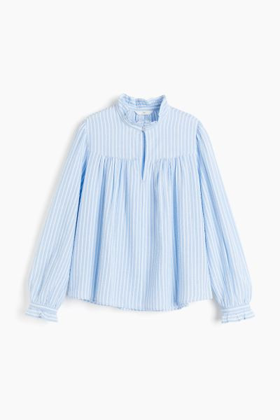 Seersucker Pullover Blouse - Light blue/striped - Ladies | H&M US | H&M (US + CA)