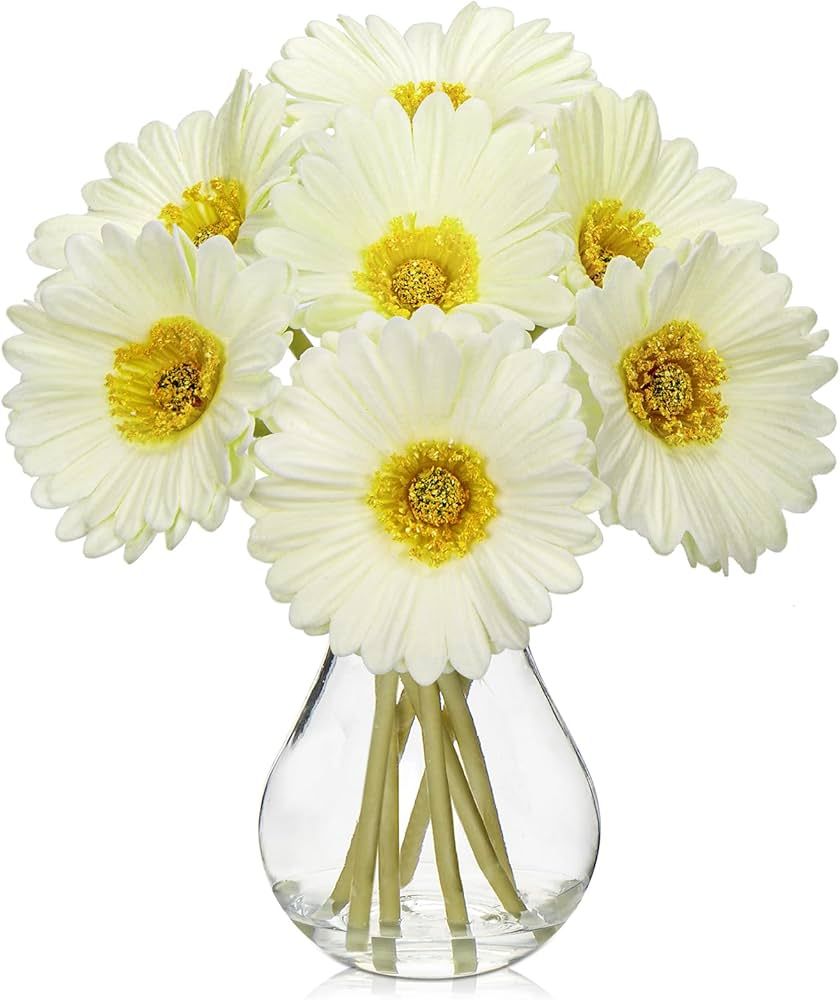 Briful Gerbera Daisy Artificial Flowers,Realistic Silk Daisy Faux Flowers in Glass Vase with Fake... | Amazon (US)