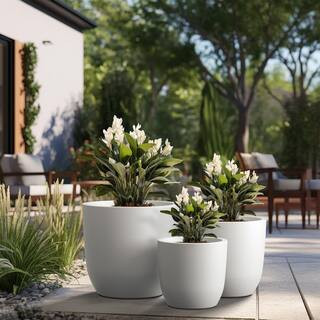 13.5 in. 17 in. 20.5 in. Dia Crisp White Extra Large Tall Round Concrete Plant Pot/ Planter Indoor and Outdoor Set of 3 | The Home Depot