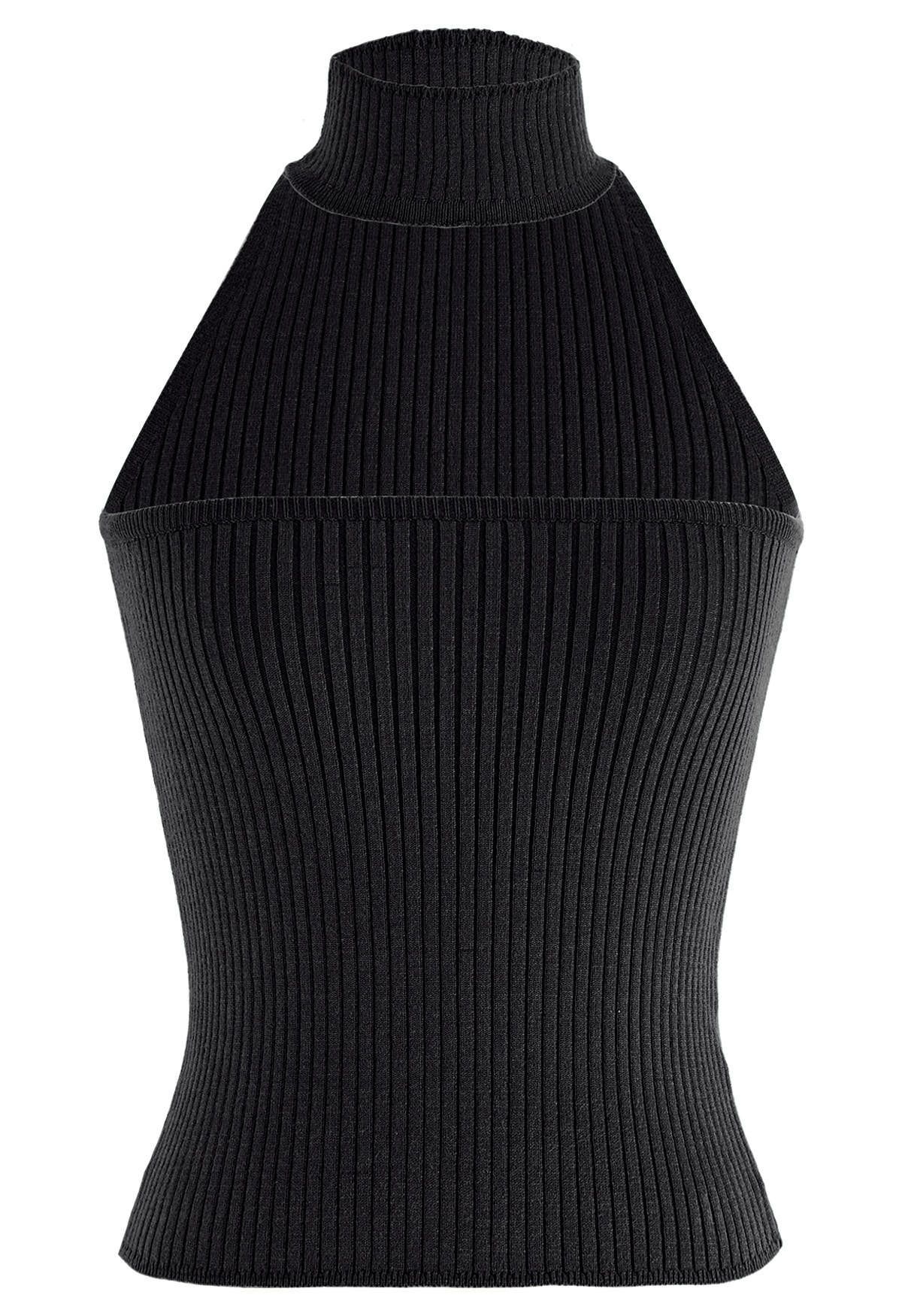 Strapless Halter Neck Knit Top in Black | Chicwish