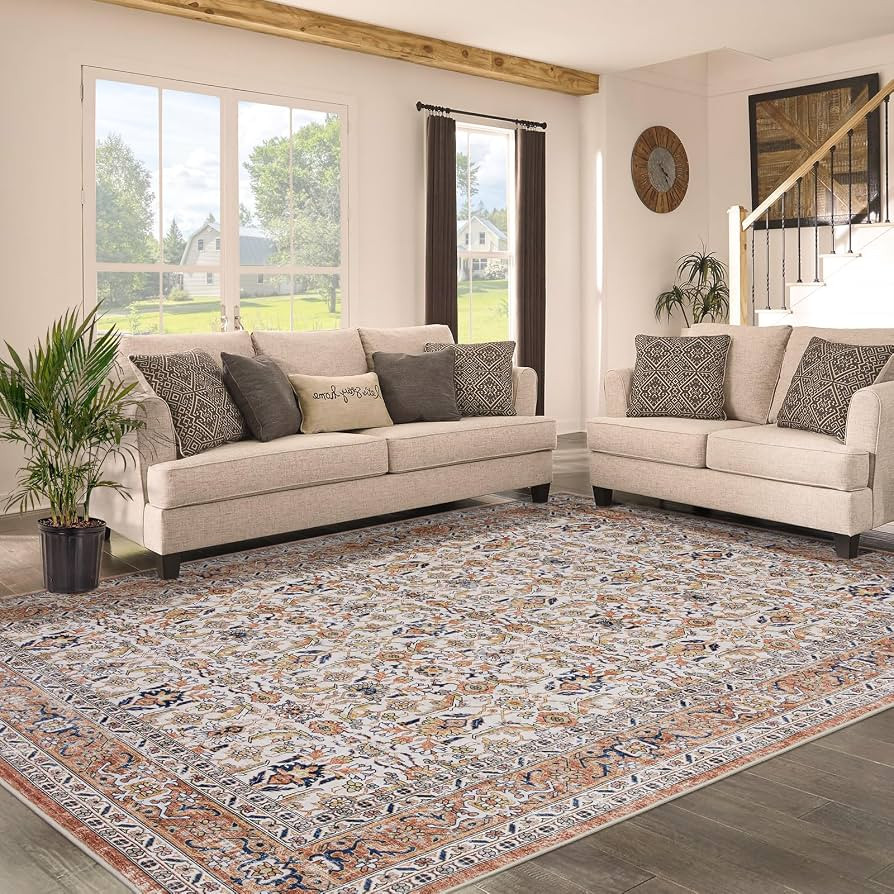 Area Rugs for Living Room Bedroom: 9x12 Rug Machine Washable with Non-Slip Backing Non-Shedding S... | Amazon (US)