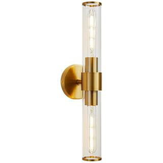 Deyidn 7.21 in. 2-Light Gold Vanity Lights in Clear with Glass Indoor Wall Mount Lamp for Bathroo... | The Home Depot