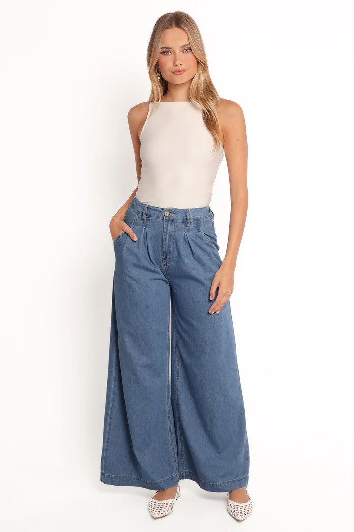Rosalee Chambray Wide Leg Pant - Medium Denim | Petal & Pup (US)