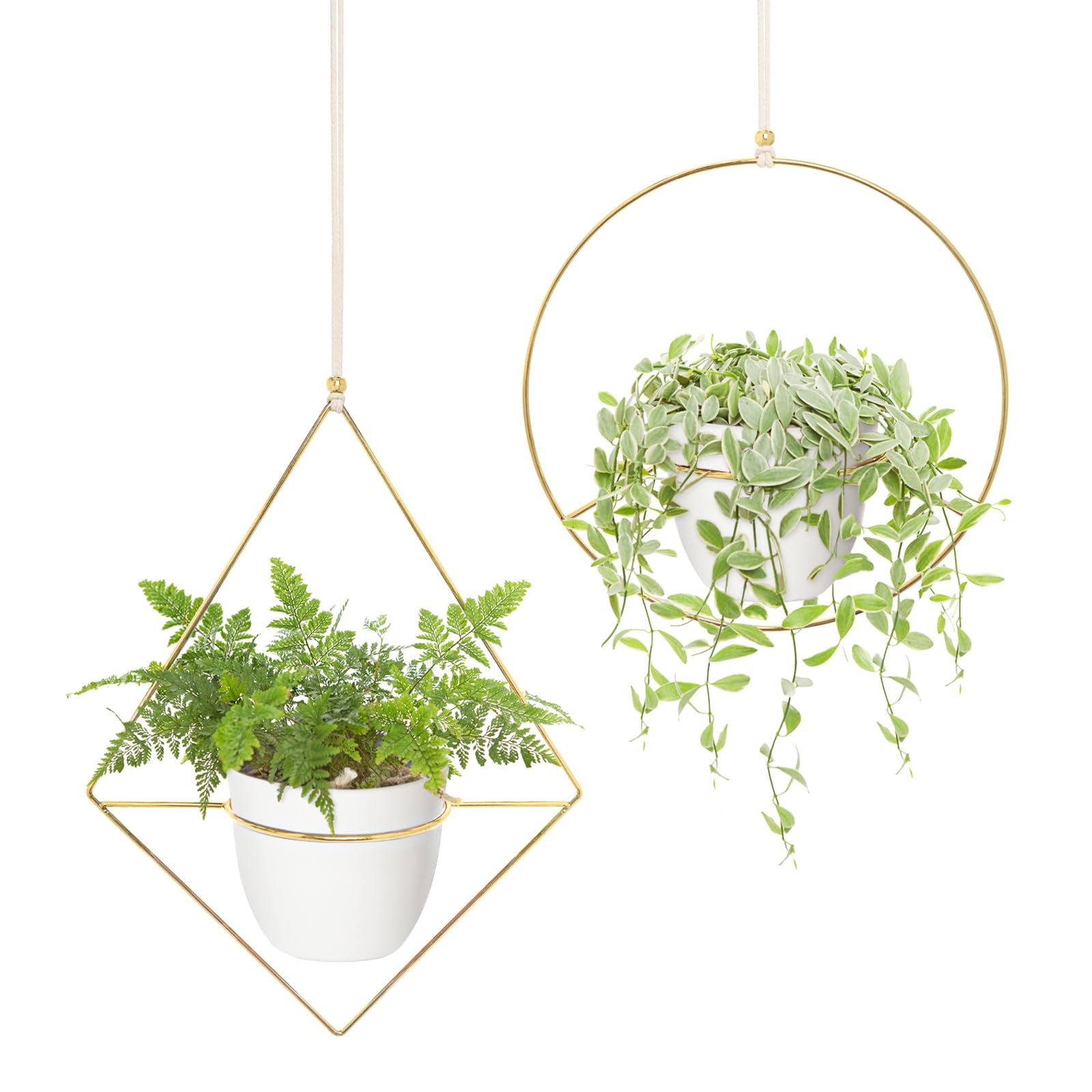 Mkono Metal Hanging Planters for Indoor Plants with Plastic Pots, Set of 2 Modern Mid Century Flo... | Amazon (US)