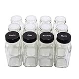 U-Pack 12 pieces of French Square Glass Spice Bottles 6 oz Spice Jars with Black Plastic Lids, Shake | Amazon (US)