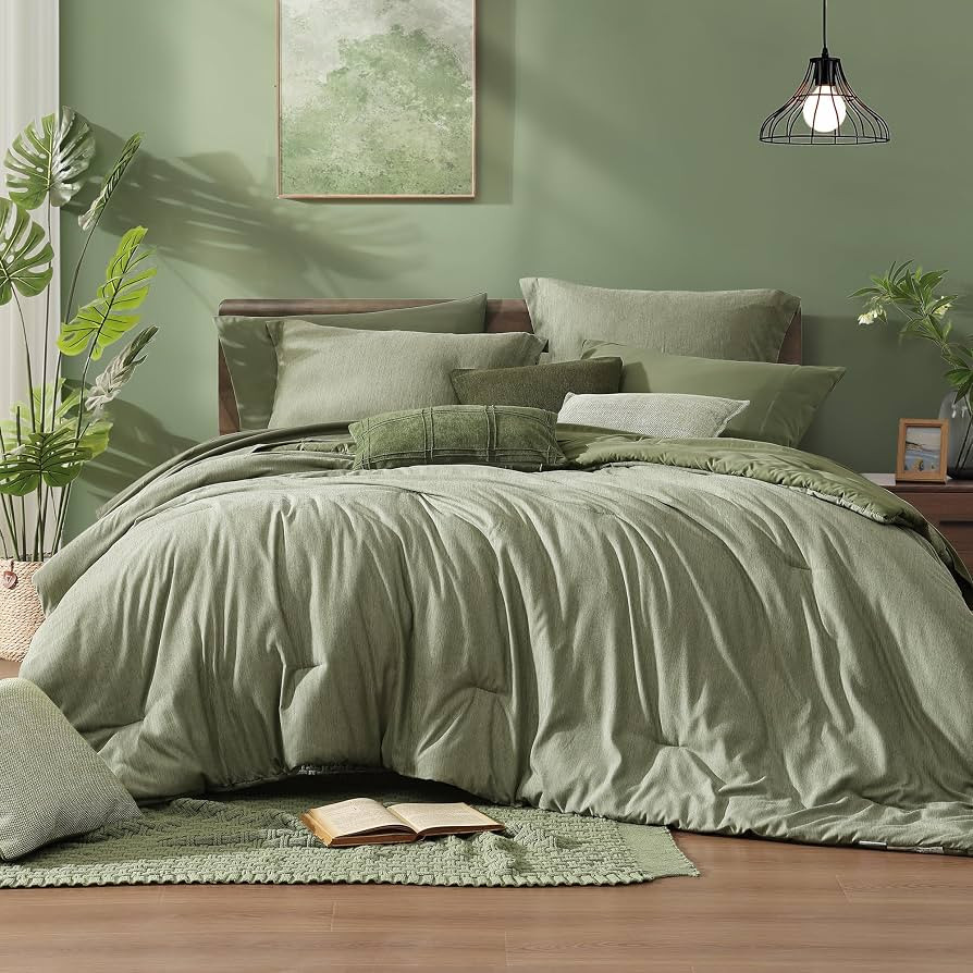 Monbix King Size Comforter Set, Sage Green King Size Bed Set Reversible 7 Pieces, Cationic Dyeing... | Amazon (US)
