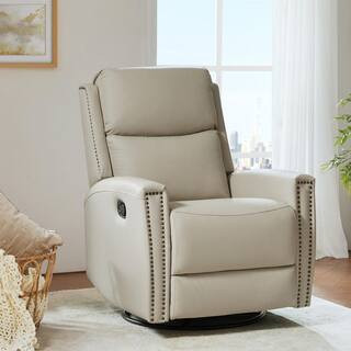 Savino Minimalist design 30.31 in. Wide Genuine Leather Swivel Rocker Recliner with Nailhead Trim... | The Home Depot
