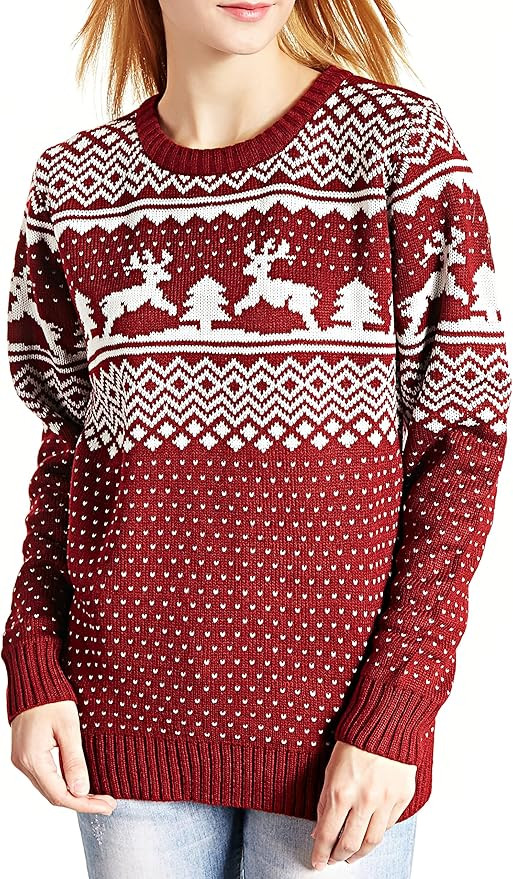 Womens Ugly Sweater Rudolph Reindeer Snowflakes Tree Pullover | Amazon (US)