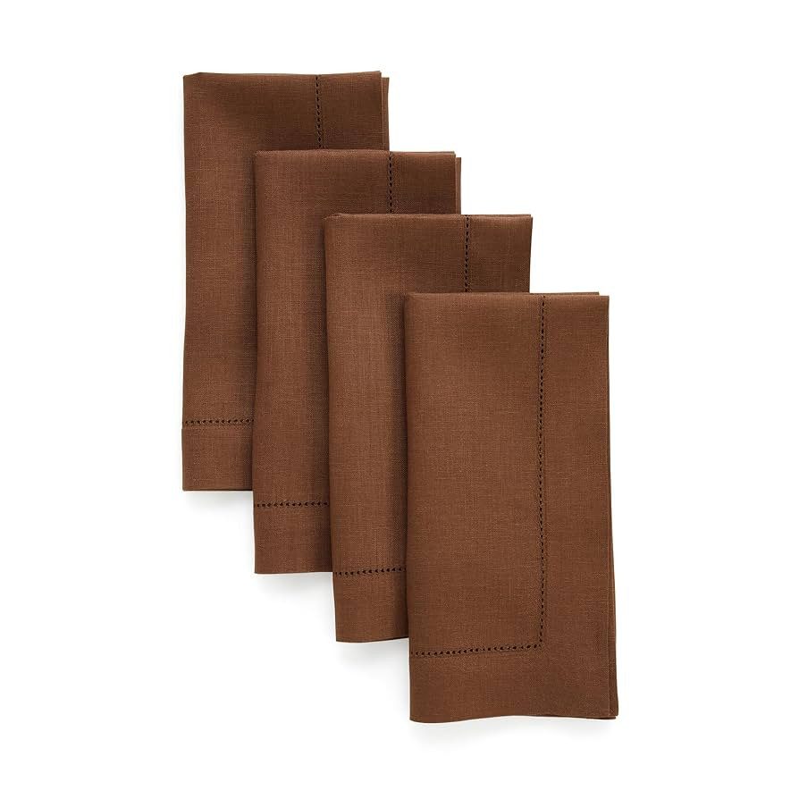 Solino Home Brown Linen Napkins Set of 4-100% Pure Linen Hemstitch Dinner Napkins 20 x 20 Inch fo... | Amazon (US)