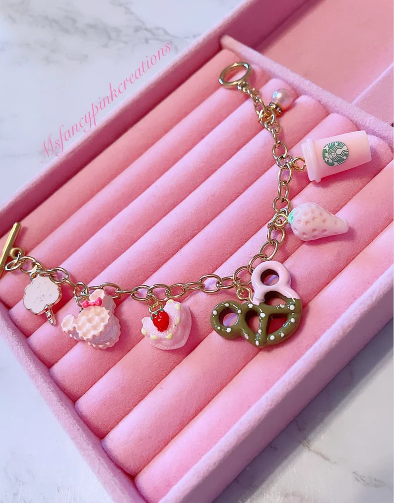 18k gold plated Minnie Mouse pink Starbucks drink bracelet | Etsy (US)