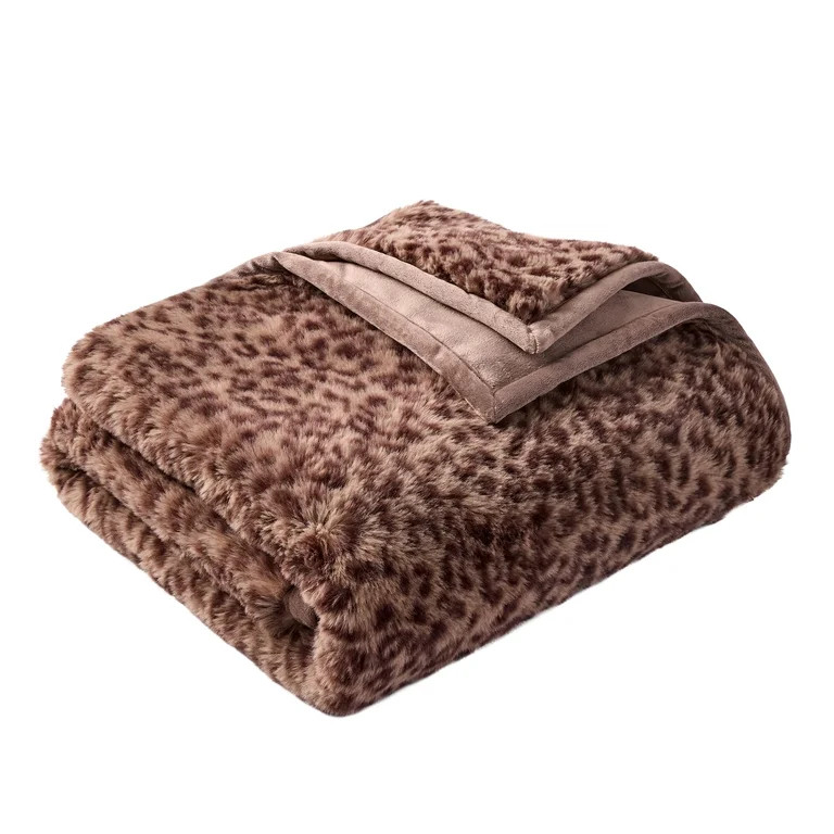 Better Homes & Gardens Brown Leopard Faux Fur Oversized Throw, 50" x 72" | Walmart (US)