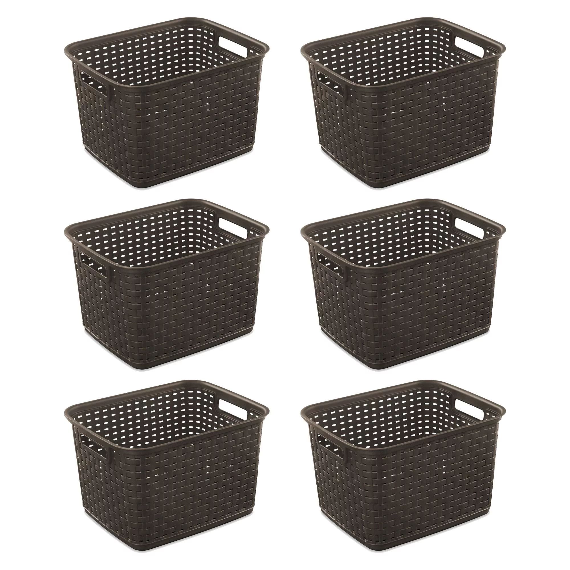 Sterilite 12736 Tall Wicker Weave Plastic Laundry Storage Basket, Brown (6 Pack) | Walmart (US)