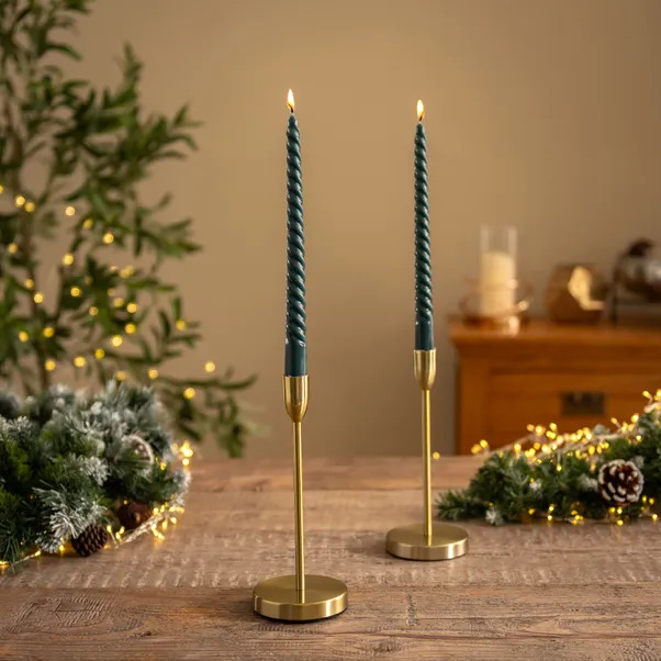 Set of 2 Festive Twist Taper Candles | Dunelm