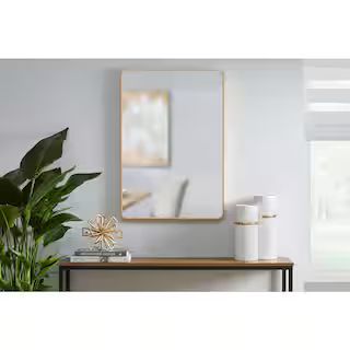 StyleWell Medium Modern Rectangular Gold Framed Mirror with Rounded Corners (22 in. W x 32 in. H) | The Home Depot