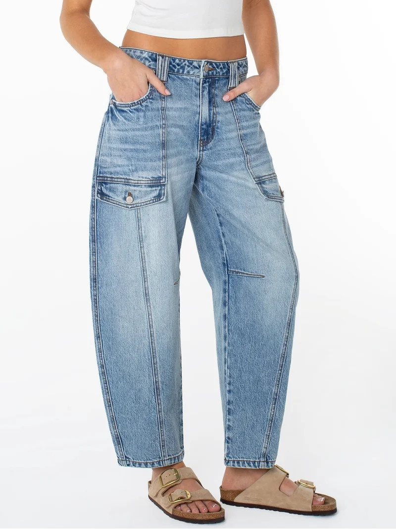 Celebrity Pink Women's Mid Rise Utility Barrel Jeans, Sizes 1-21 | Walmart (US)