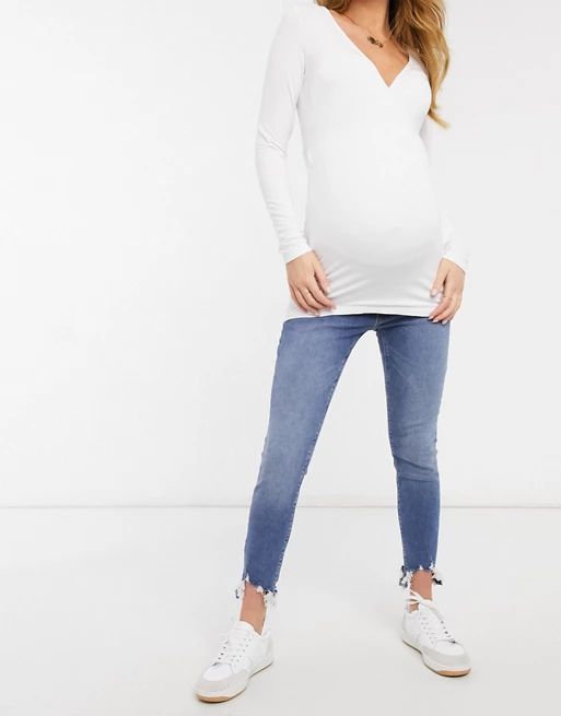 ASOS DESIGN Maternity deep wrap top in white | ASOS (Global)